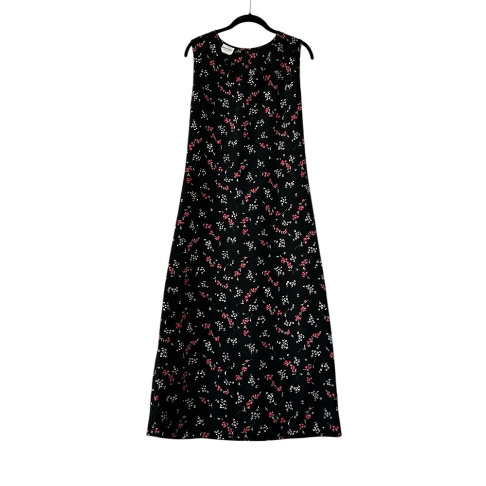 Vintage Black Floral Dress Tie Back Sleeveless 90s Grunge Boho Cottage Summer